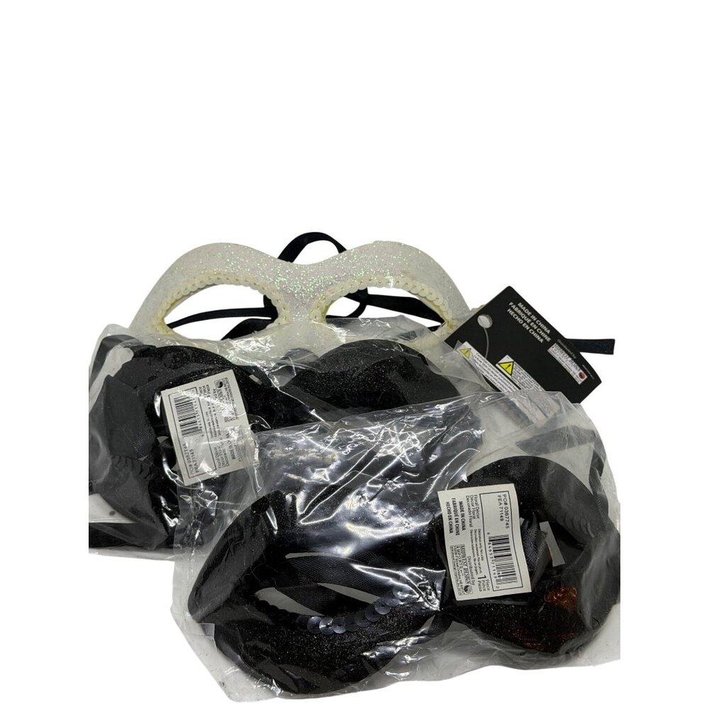 NEW Mardi Mask Masquerade 3Pcs Black White Glitter Sequin Elegant Party Mask Set